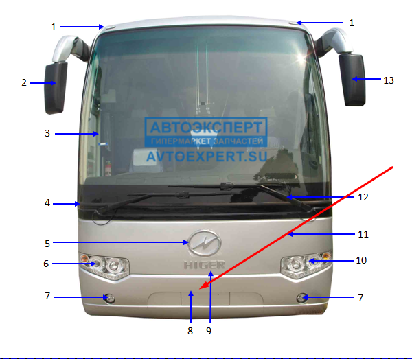 Бампер передний Хайгер Higer 6129 арт. 53V11-07000