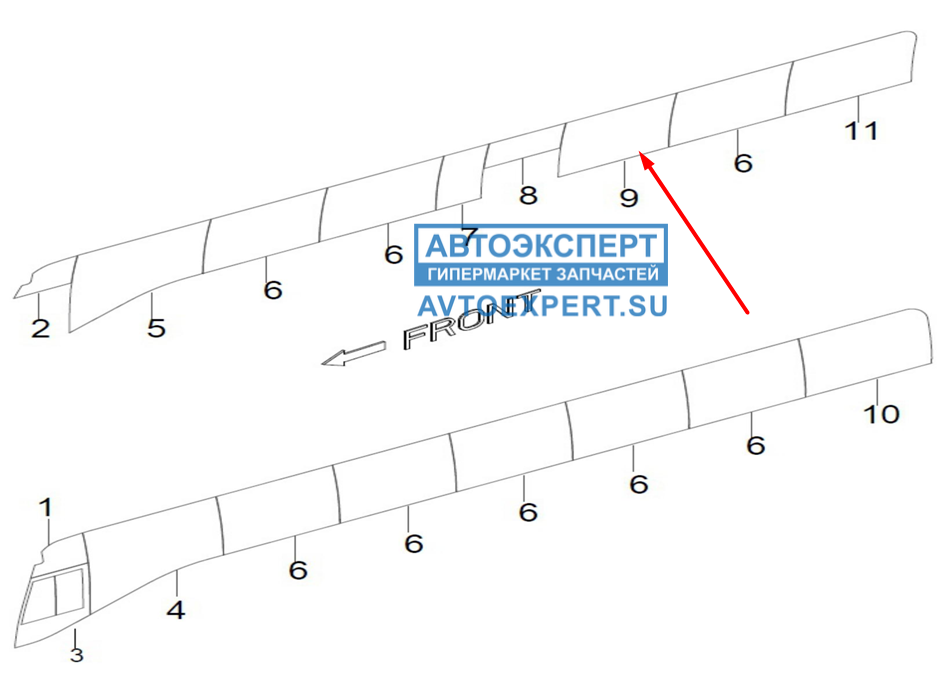 Стекло левое Хайгер, Higer 6119 газовый арт. 54LW3-03060-Y20